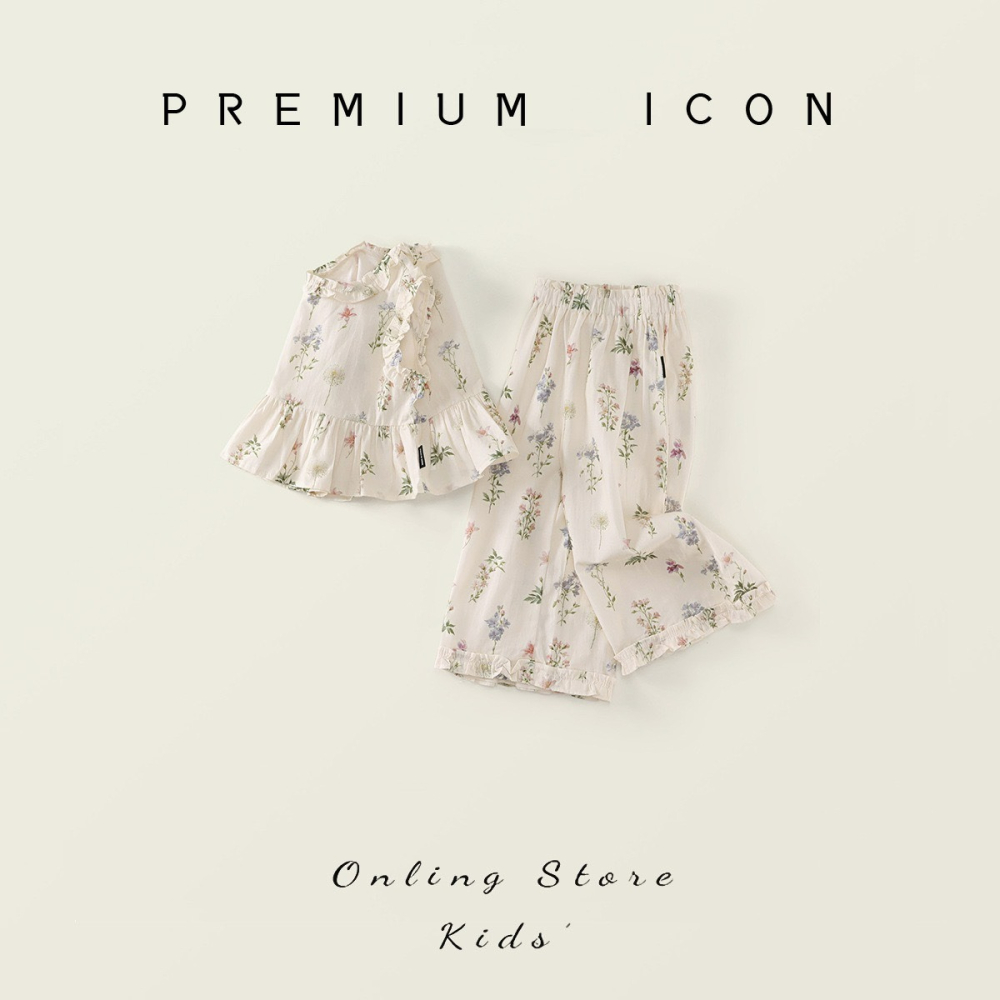 PREMIUM ICON 女童夏季清新碎花背心闊腿褲套裝-細節圖3