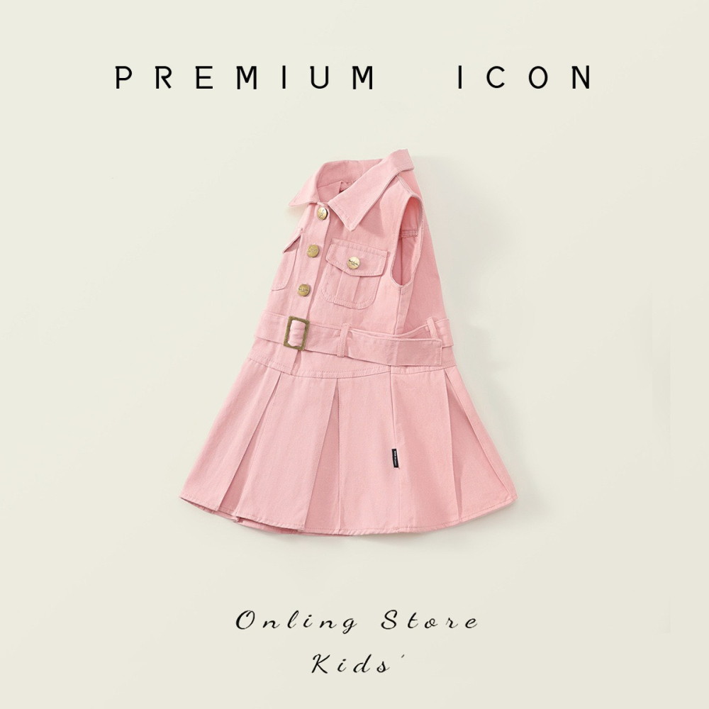 PREMIUM ICON 女童粉色工裝百褶背心連衣裙-細節圖3