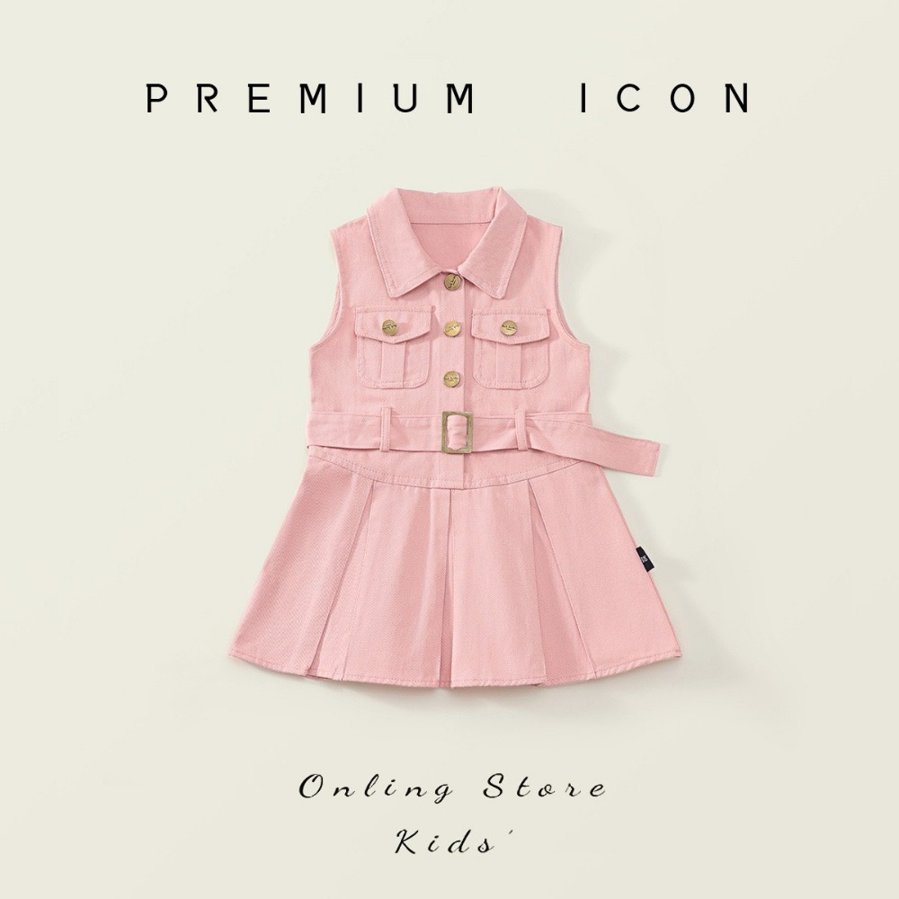 PREMIUM ICON 女童粉色工裝百褶背心連衣裙-規格圖8
