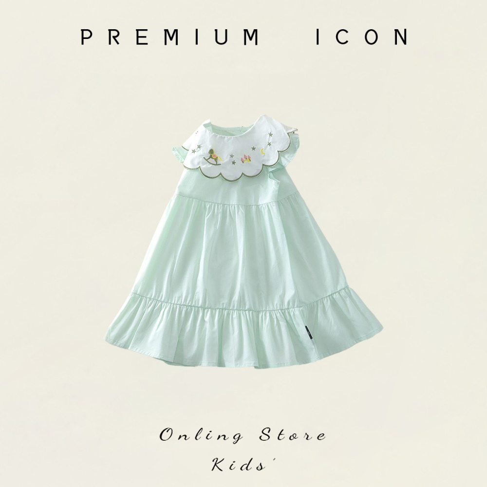 PREMIUM ICON 女童田園風刺繡翻領蛋糕裙-細節圖3