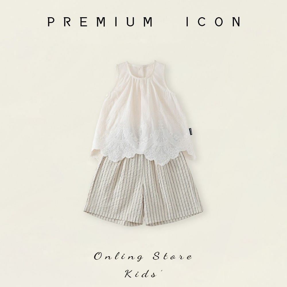 PREMIUM ICON 女童條紋繡花無袖上衣闊腿褲套裝-規格圖7
