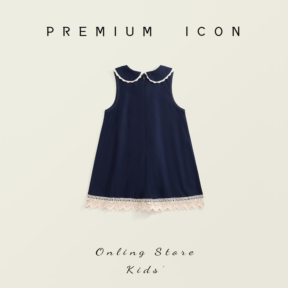PREMIUM ICON 女童復古風蕾絲拼接背心連衣裙-細節圖2