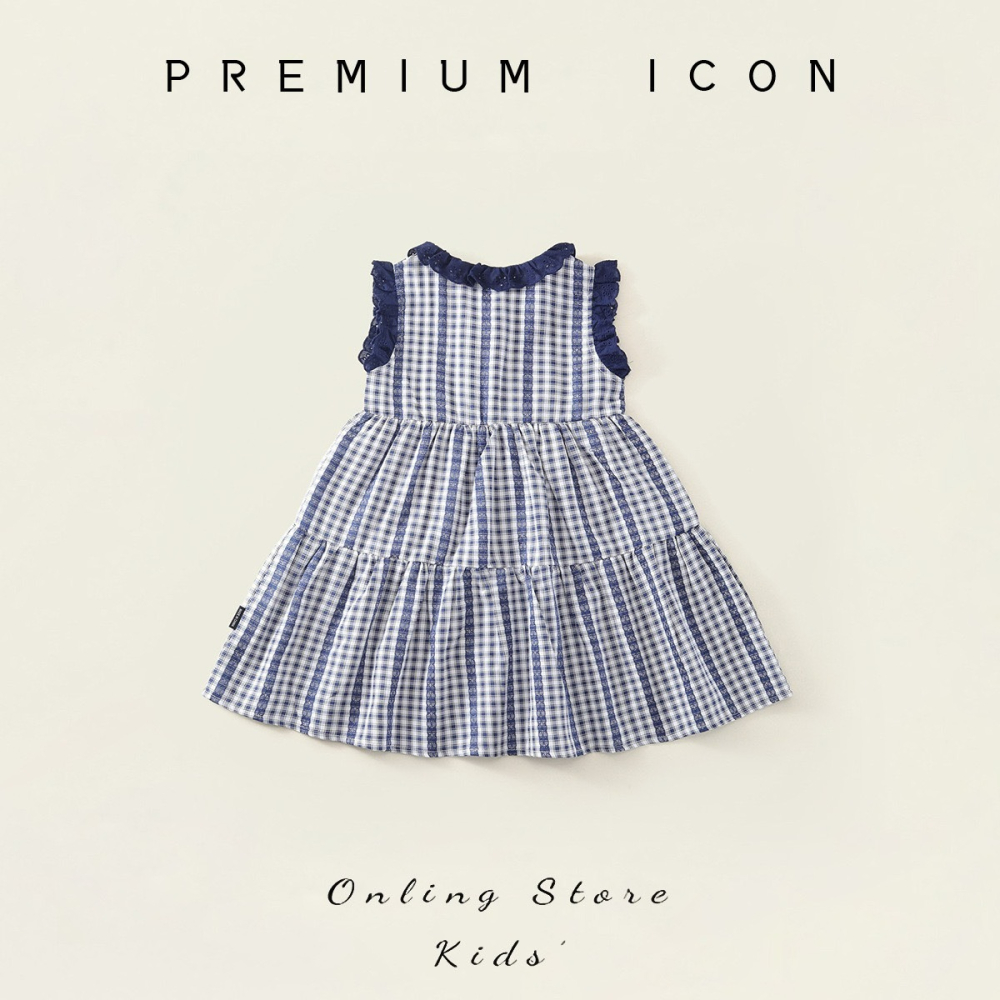 PREMIUM ICON 女童清新格紋無袖蛋糕連衣裙-細節圖2
