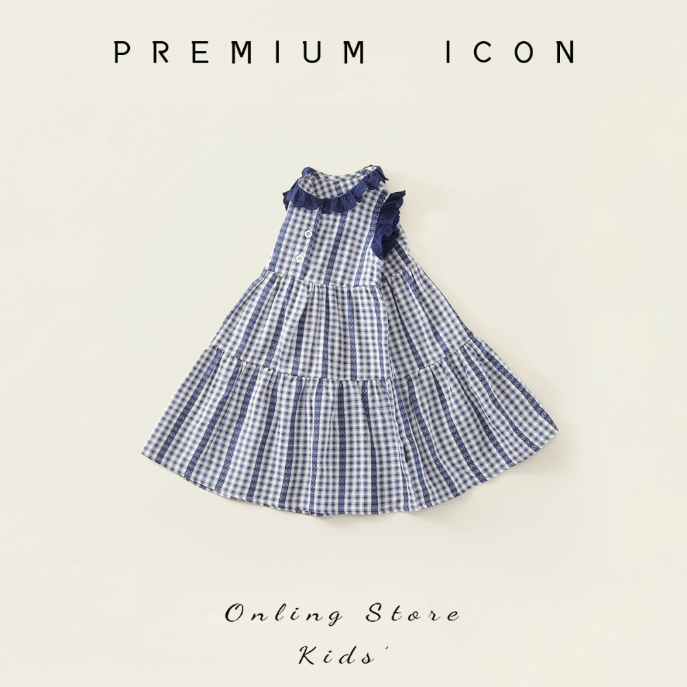 PREMIUM ICON 女童清新格紋無袖蛋糕連衣裙-細節圖3
