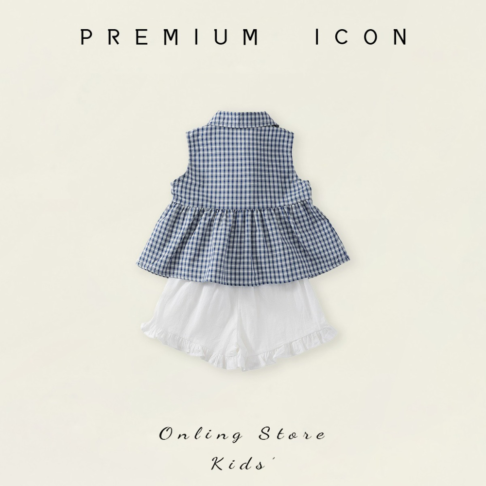 PREMIUM ICON 女童格子背心短褲套裝-細節圖2