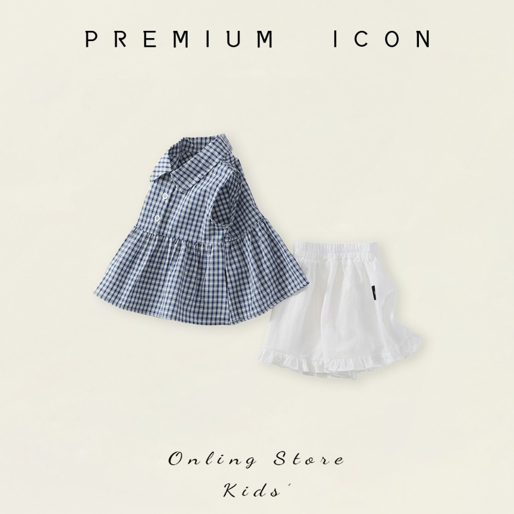 PREMIUM ICON 女童格子背心短褲套裝-細節圖3