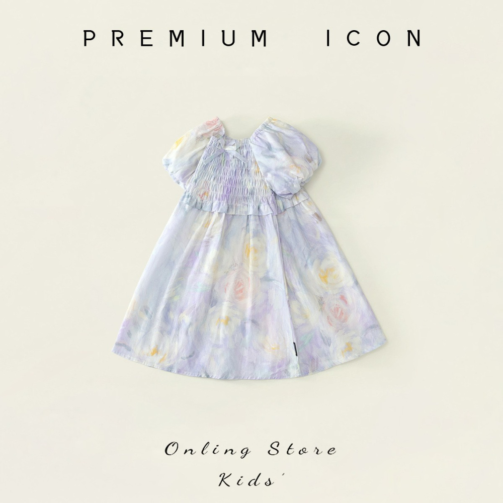 PREMIUM ICON 女童小清新碎花方領泡泡袖連衣裙-細節圖3