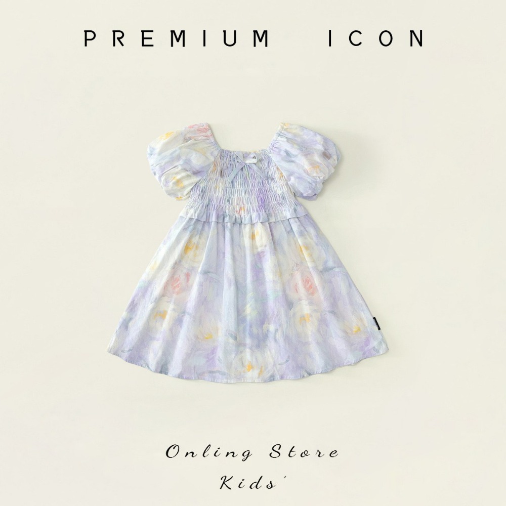 PREMIUM ICON 女童小清新碎花方領泡泡袖連衣裙-規格圖8