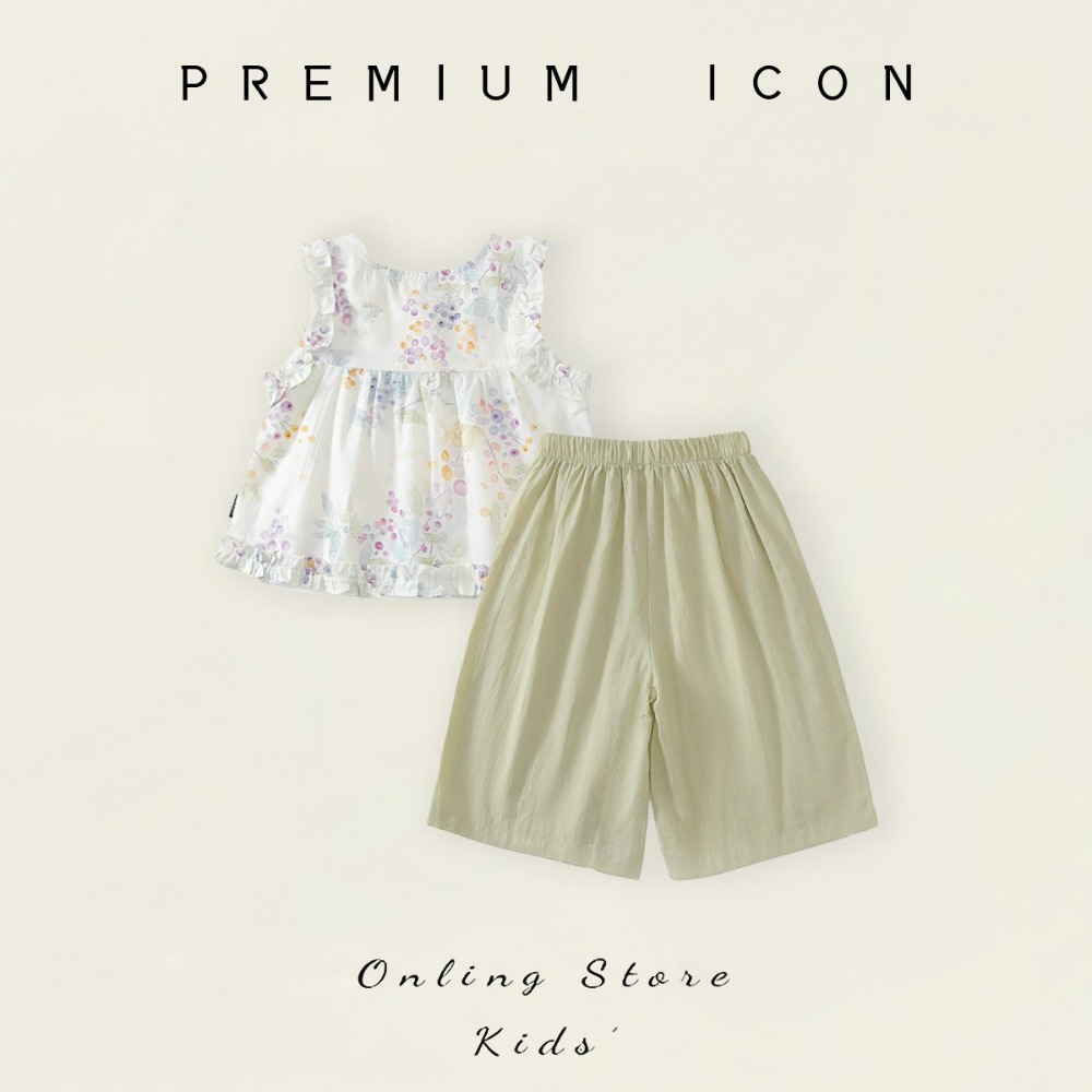 PREMIUM ICON 女童田園風碎花花邊闊腿褲套裝-規格圖8