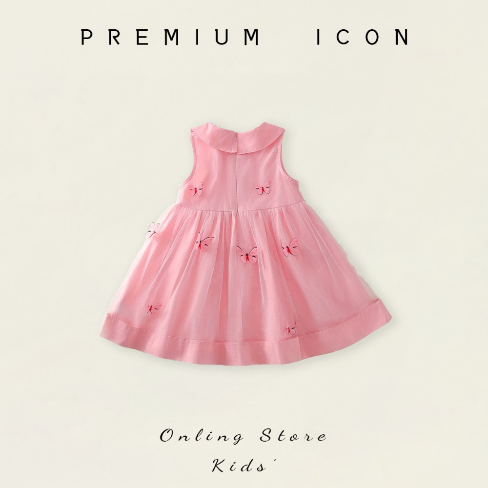 PREMIUM ICON 女童蝴蝶翻領網紗拼接連衣裙-細節圖2