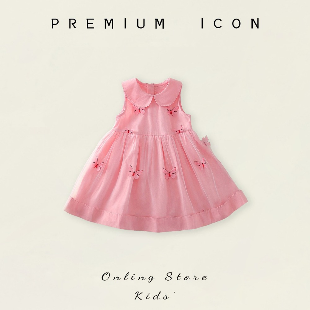 PREMIUM ICON 女童蝴蝶翻領網紗拼接連衣裙-規格圖7