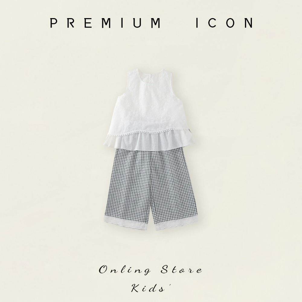 PREMIUM ICON 女童蕾絲無袖背心格子褲套裝-規格圖8