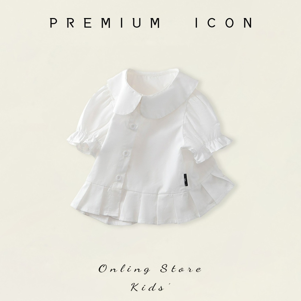 PREMIUM ICON 女童白色短袖襯衫-細節圖3