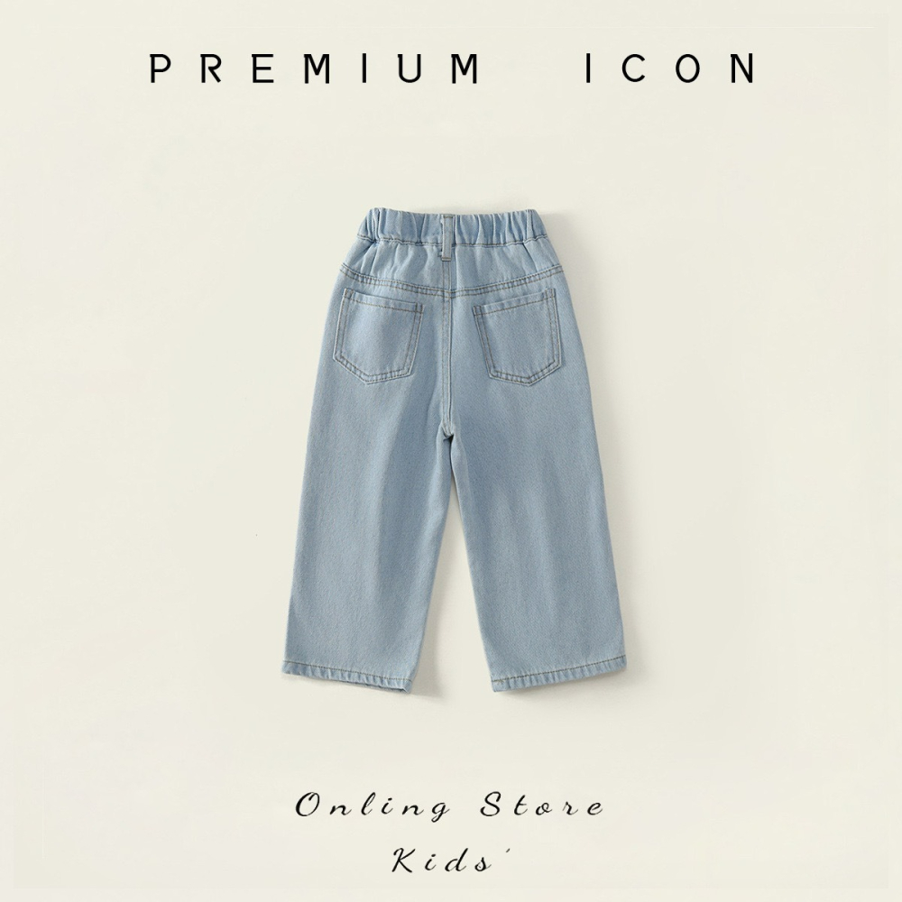 PREMIUM ICON 女童水洗破洞闊腿牛仔褲-細節圖2