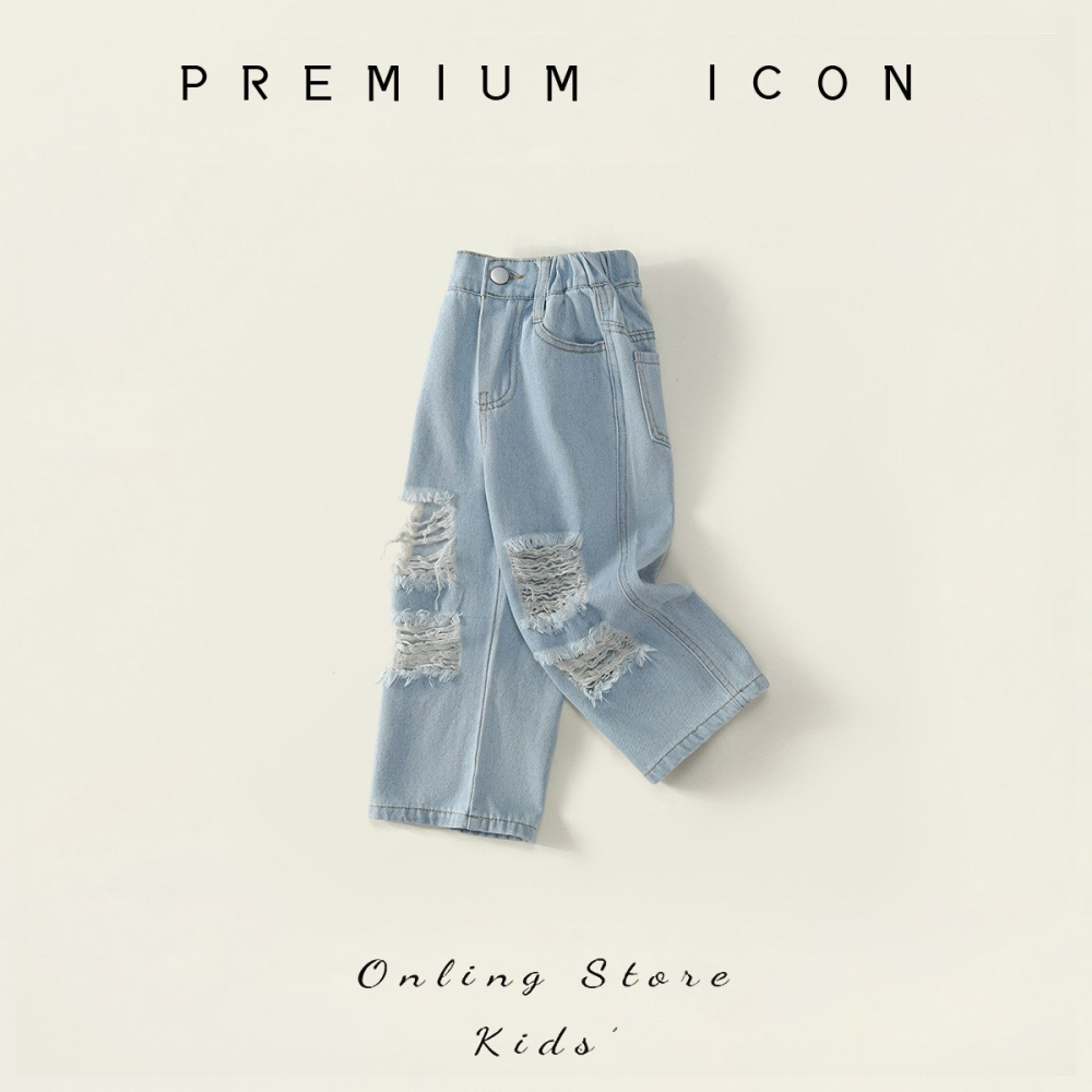 PREMIUM ICON 女童水洗破洞闊腿牛仔褲-細節圖3