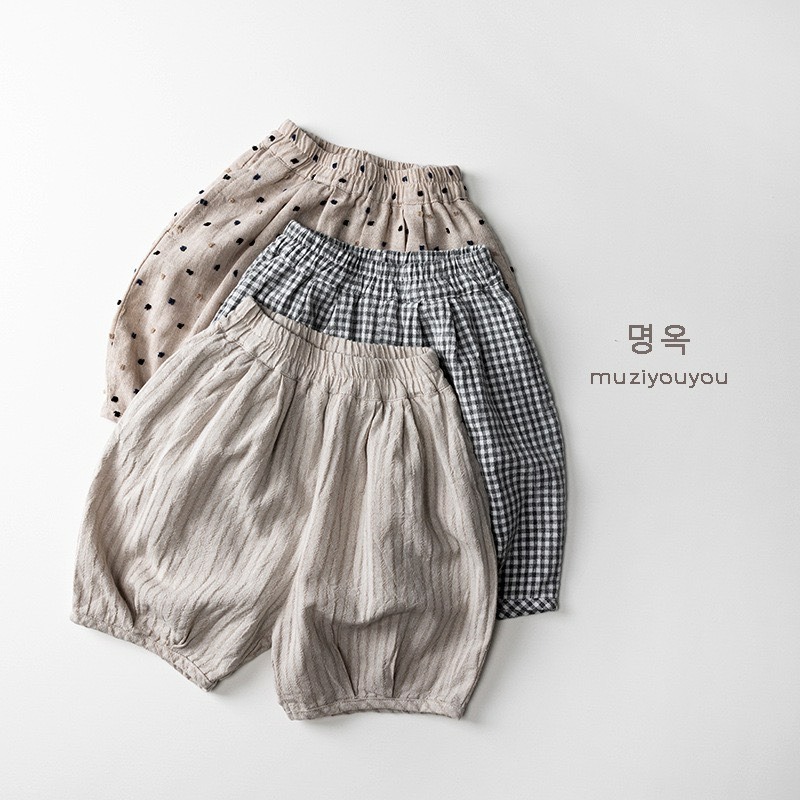 Muziyouyou 兒童日系奶油棉麻燈籠褲-細節圖2