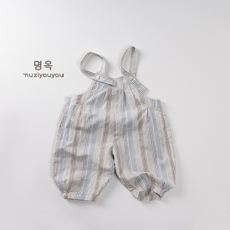 Muziyouyou 兒童日系薄款條紋格子吊帶褲-規格圖9