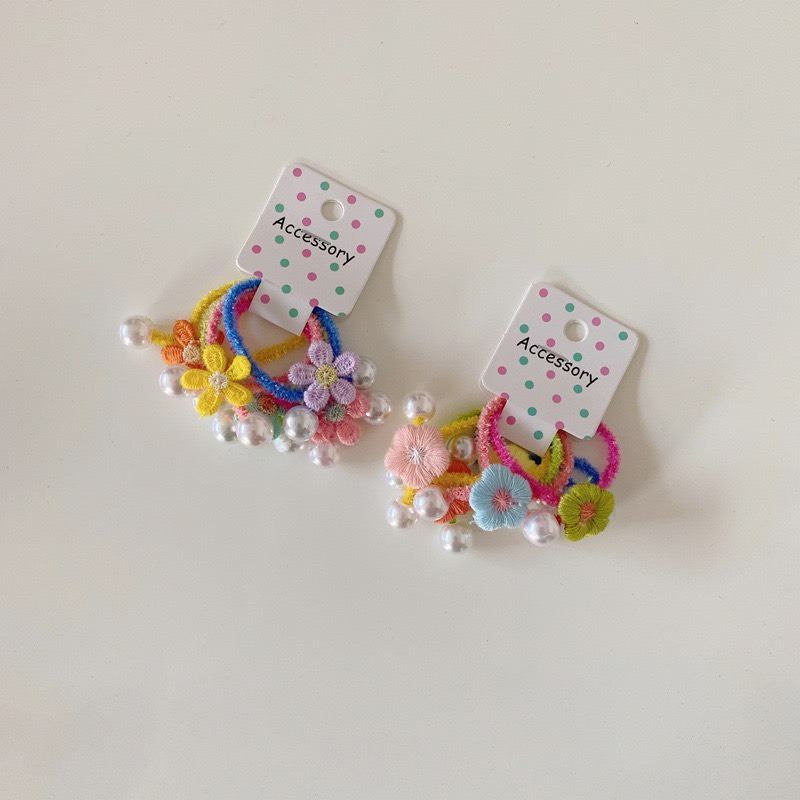 韓版可愛珍珠小花髮束(5入組)-細節圖2
