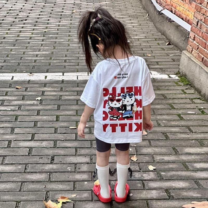 女中大童KT卡通字母短袖T恤-細節圖2