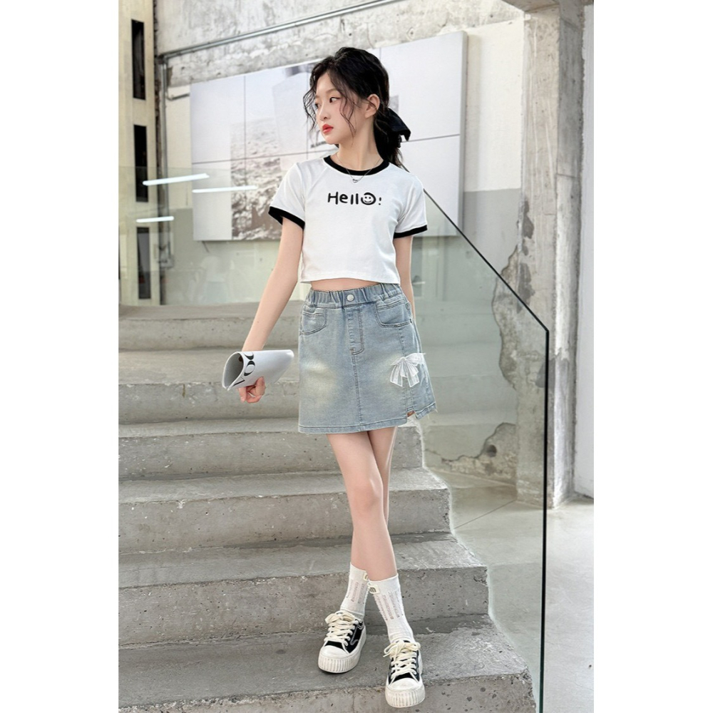 女大童蝴蝶結牛仔裙褲-細節圖2