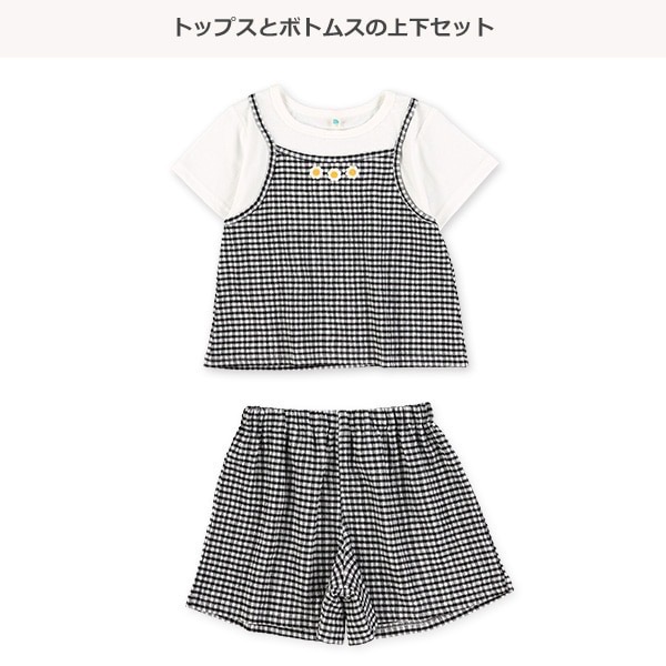 0618 日本小花格紋假兩件上衣＋褲套裝 110-120cm-細節圖2