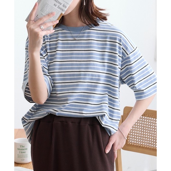 0616 日本MONO-MART 撞色條紋寬鬆短袖T恤 M-L-細節圖5