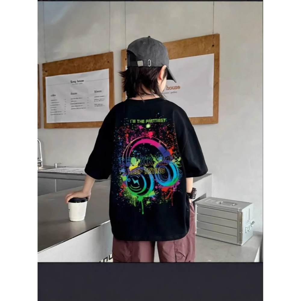 男中大童美式彩色耳機短袖T恤-細節圖4