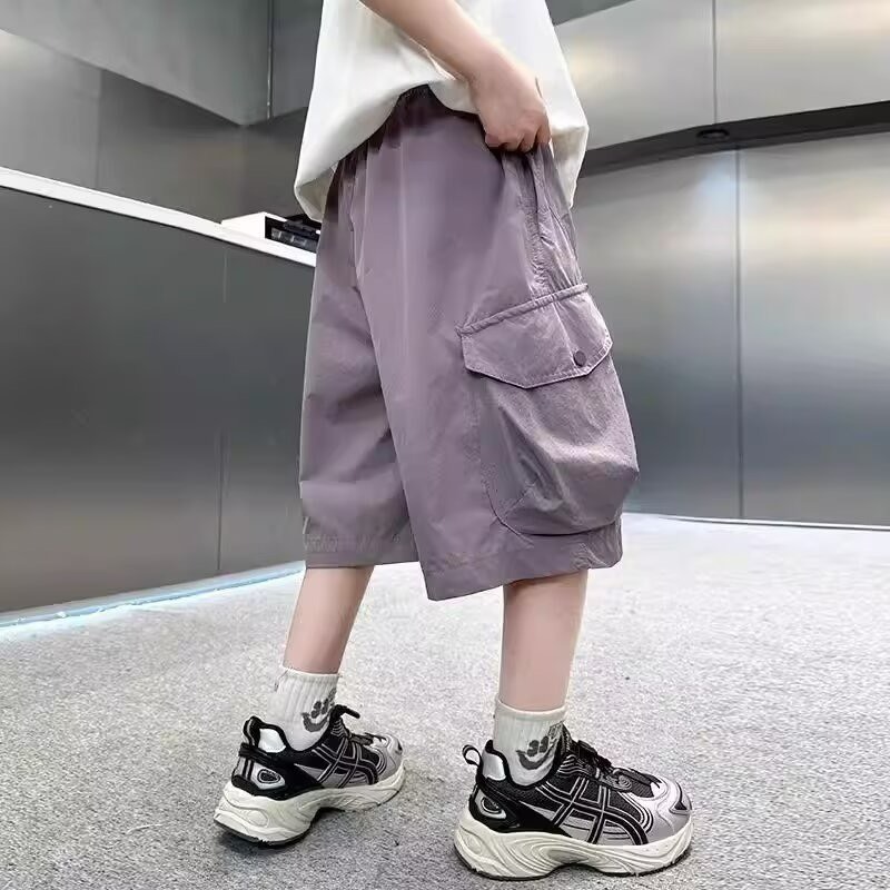 男中大童大口袋休閒寬鬆短褲-細節圖2