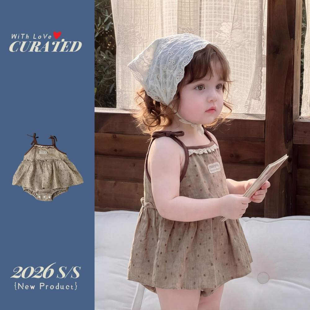 女寶復古甜美薄款吊帶包屁衣-細節圖3