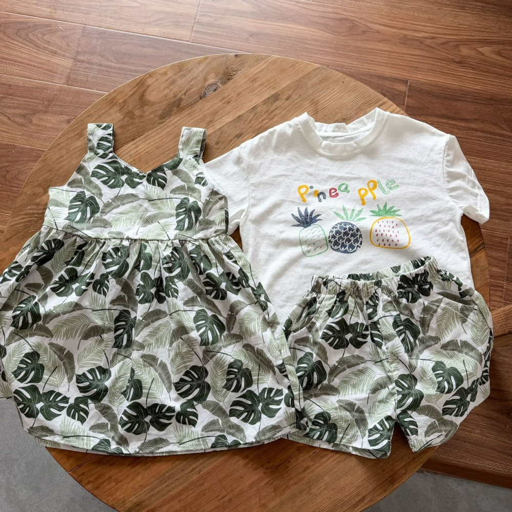 兒童夏季夏日鳳梨葉印花套裝/連衣裙-細節圖7