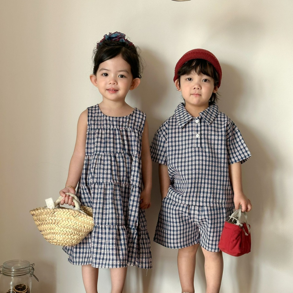 兒童夏季森系格紋親子感套裝-細節圖2