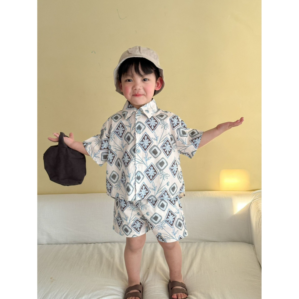 兒童夏季復古幾何印花兄妹裝-細節圖5