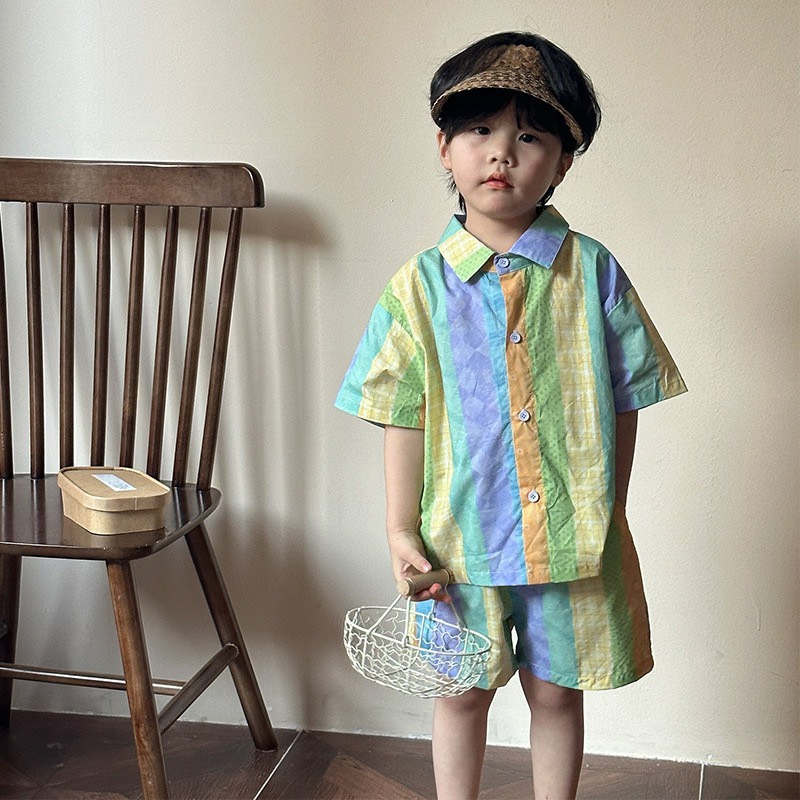 兒童夏季彩虹糖果條紋兄妹裝-細節圖5