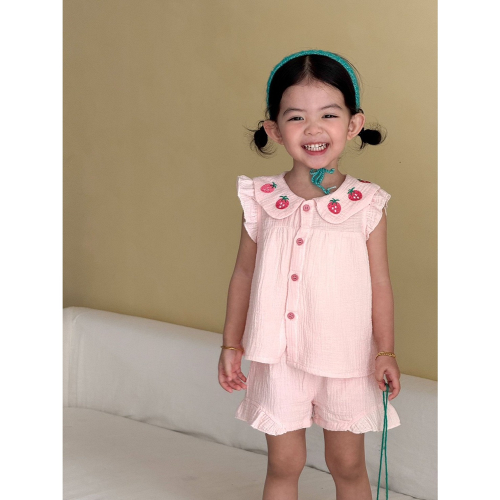 兒童夏季草莓棉紗兄妹套裝-細節圖6