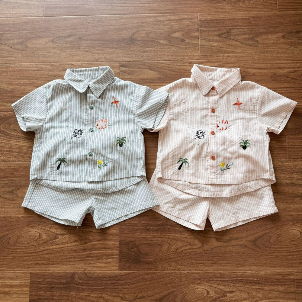 兒童夏季小清新刺繡條紋套裝-細節圖7