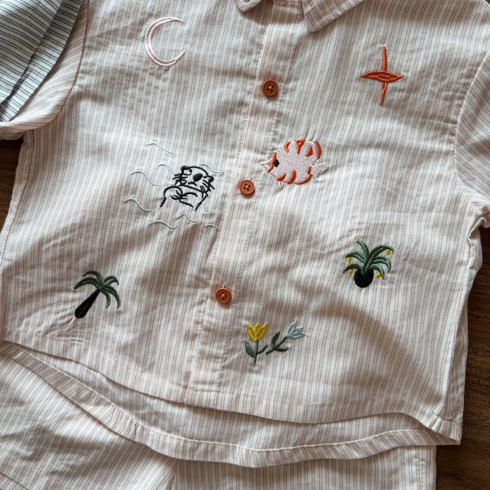 兒童夏季小清新刺繡條紋套裝-細節圖8
