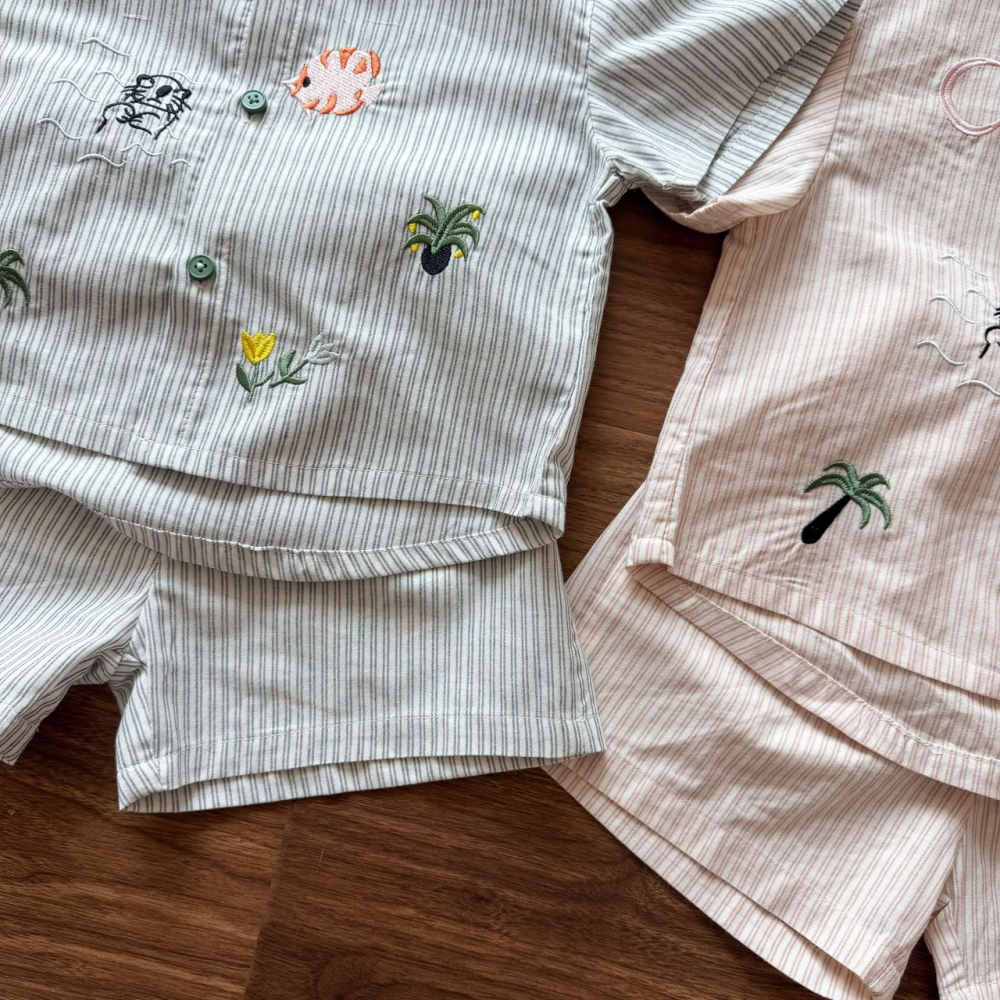 兒童夏季小清新刺繡條紋套裝-細節圖9