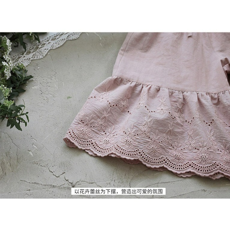 草莓珊 韓版女童刺繡簍空花邊九分闊腿褲-細節圖10