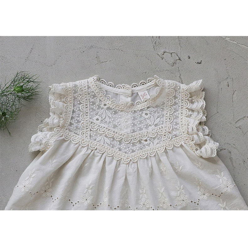 草莓珊 韓版女童刺繡簍空花邊無袖上衣-細節圖10
