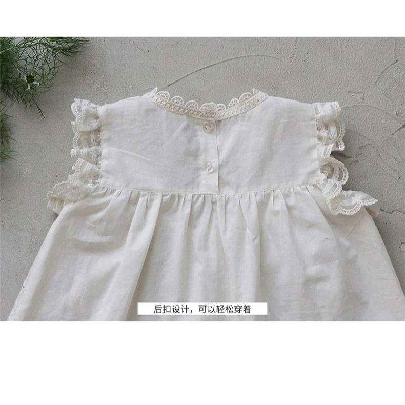 草莓珊 韓版女童刺繡簍空花邊無袖上衣-細節圖11