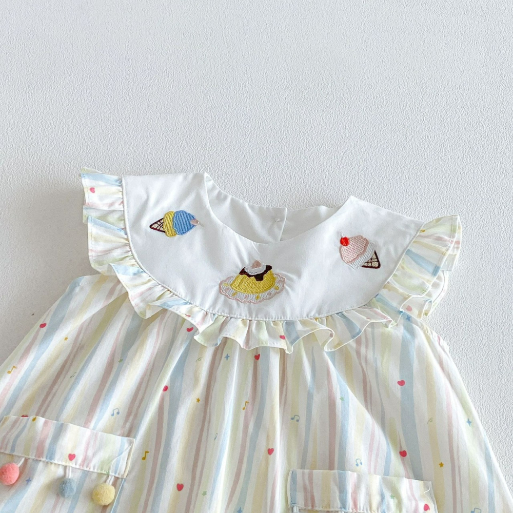 Angou 女寶冰淇淋條紋刺繡公主洋裝-細節圖5