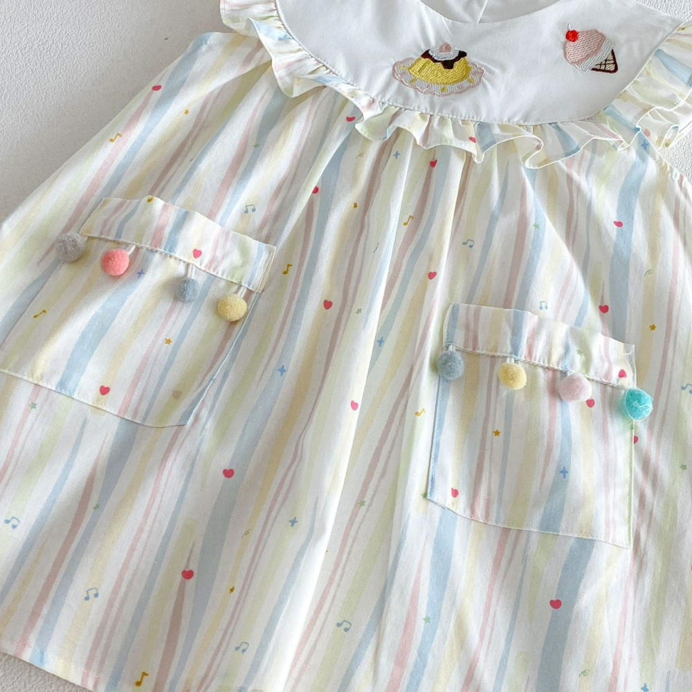 Angou 女寶冰淇淋條紋刺繡公主洋裝-細節圖7
