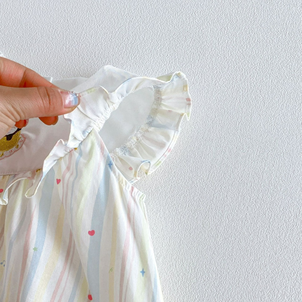Angou 女寶冰淇淋條紋刺繡公主洋裝-細節圖8