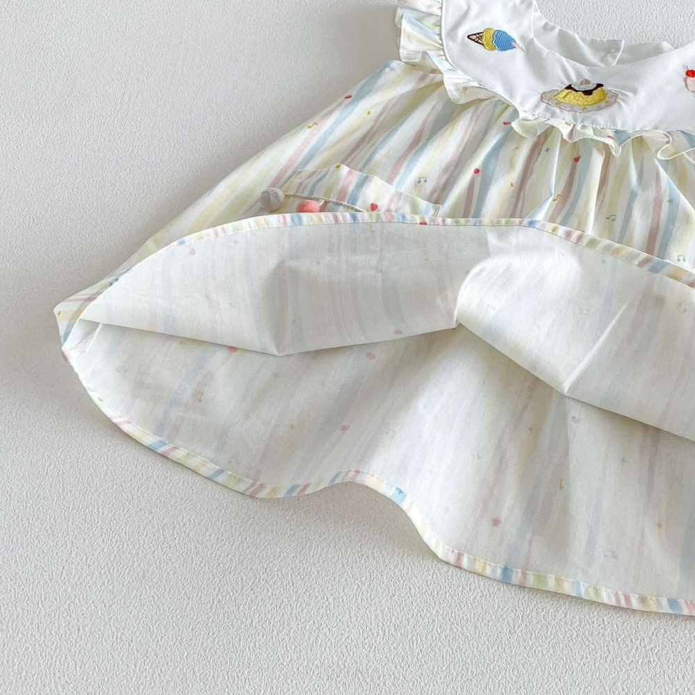 Angou 女寶冰淇淋條紋刺繡公主洋裝-細節圖9