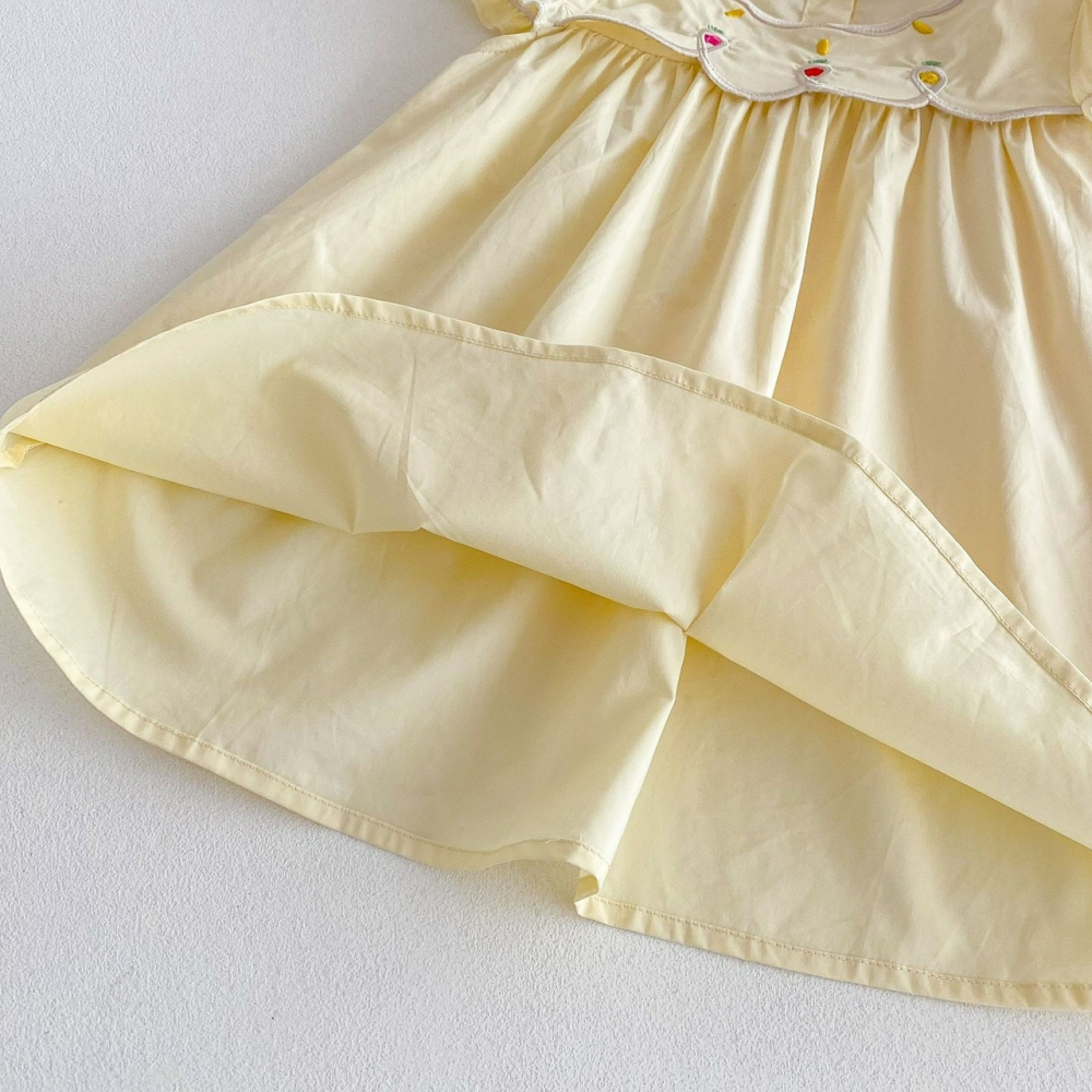 Angou女童韓版花朵刺繡短袖洋裝-細節圖8