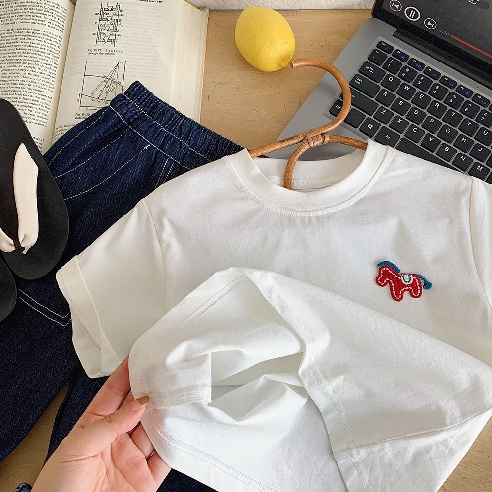 木野 男童夏季馬兒刺繡可愛短袖T恤-細節圖5