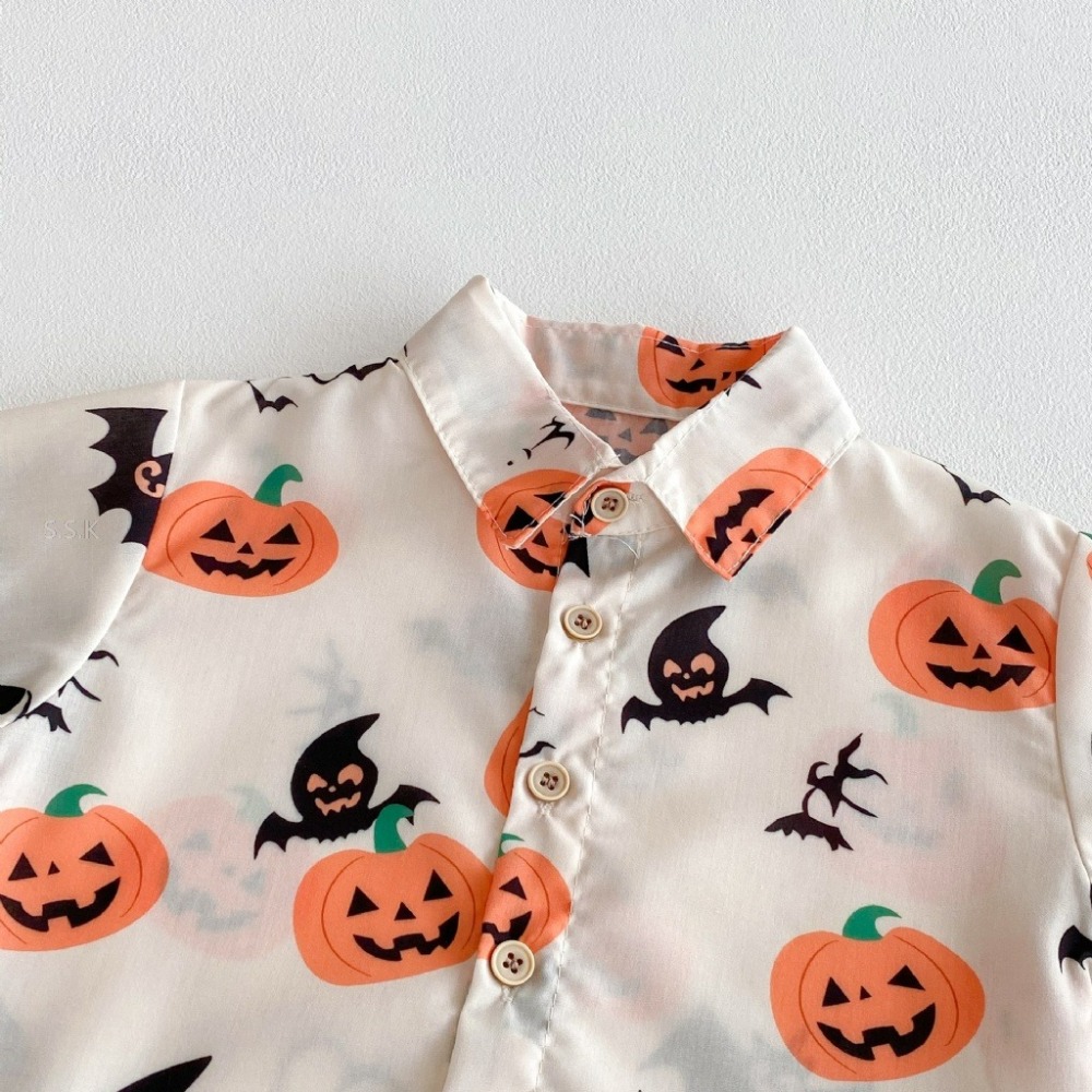 🎃萬聖節主題 南瓜印花Polo上衣短褲兩件套-細節圖3