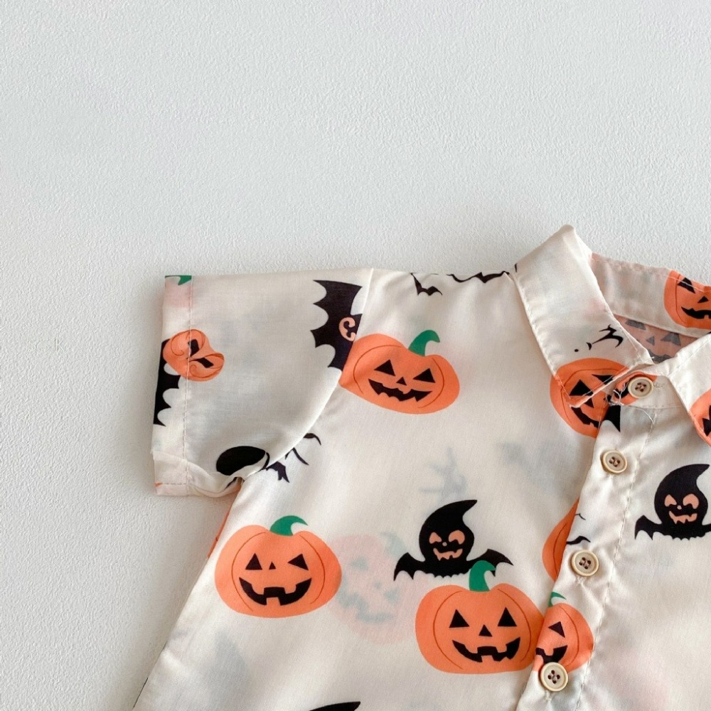 🎃萬聖節主題 南瓜印花Polo上衣短褲兩件套-細節圖4
