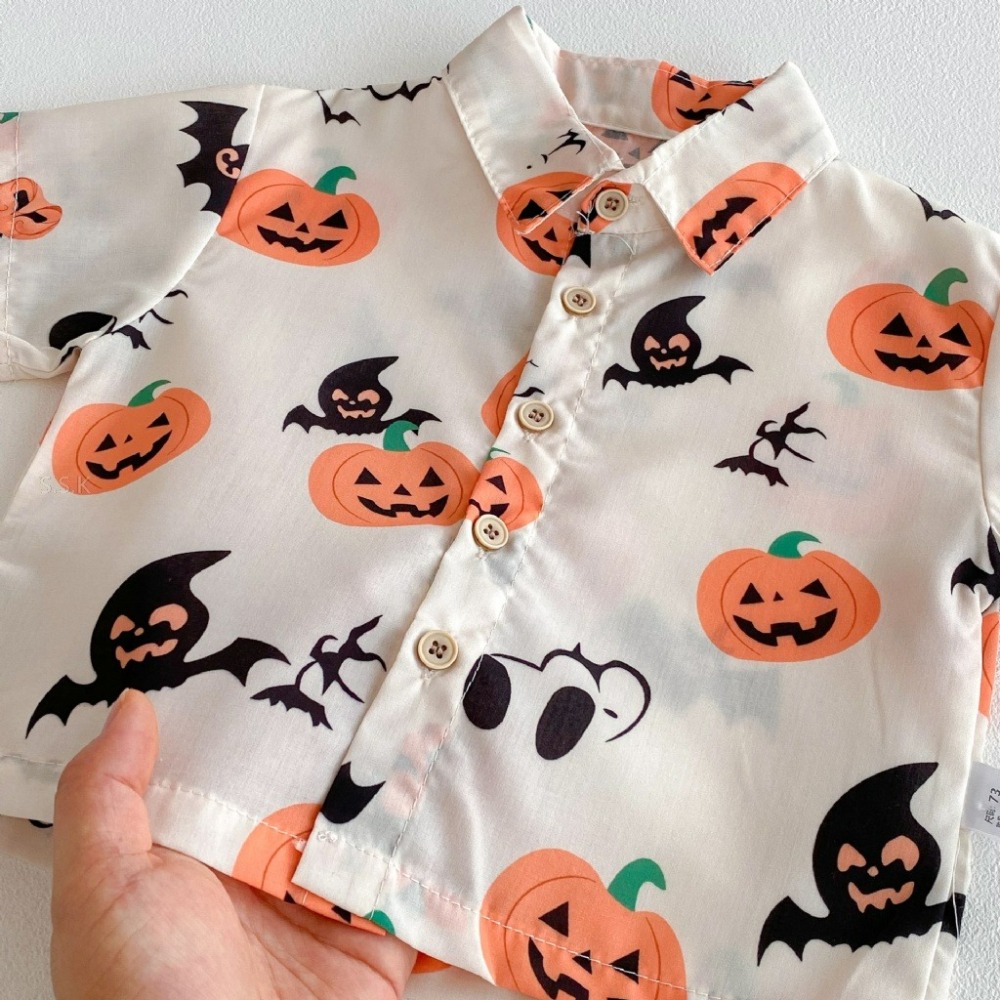🎃萬聖節主題 南瓜印花Polo上衣短褲兩件套-細節圖5