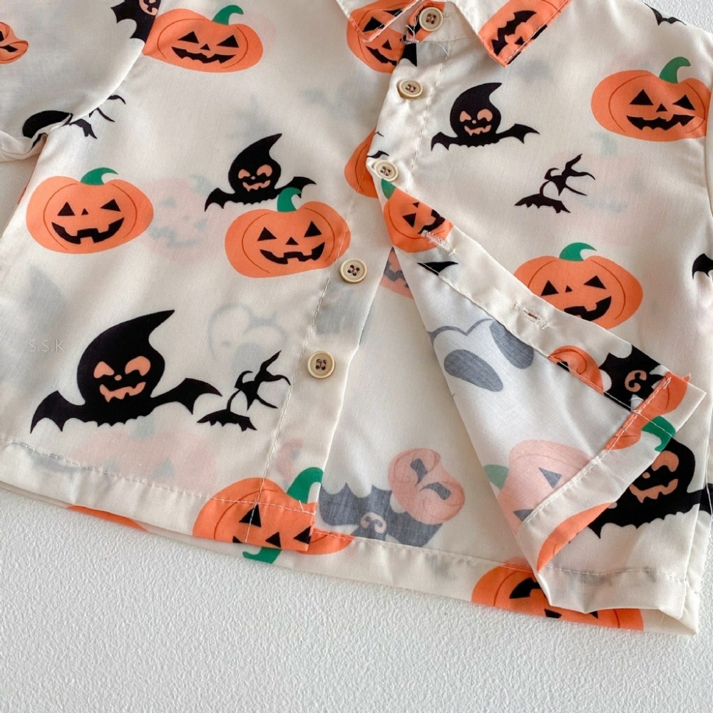 🎃萬聖節主題 南瓜印花Polo上衣短褲兩件套-細節圖6